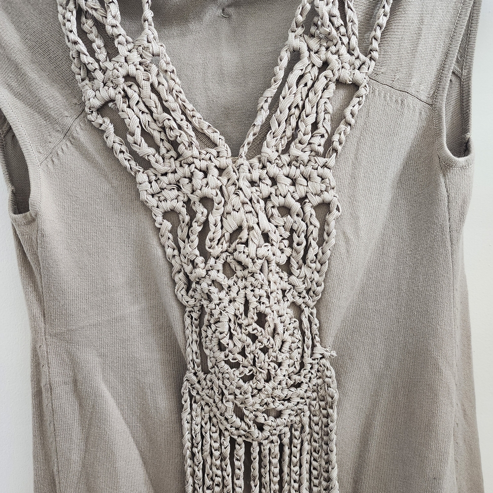 Boston Proper Taupe Knit Dress with Crochet Accents